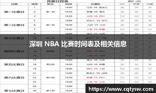 深圳 NBA 比赛时间表及相关信息